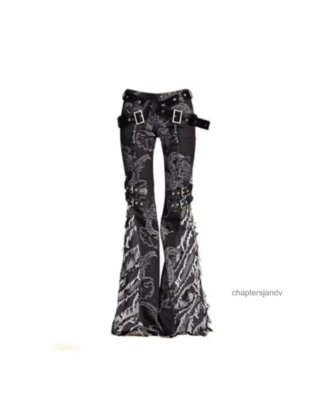 Y2K Grunge Flare Leg Jeans with Tassel Horn Belt